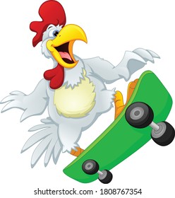 cute chicken playing skate board