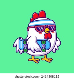 Cute Chicken Playing Skateboard Cartoon Vector Icon
Illustration. Animal Sport Icon Concept Isolated Premium
Vector. Flat Cartoon Style