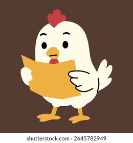 Niedliches Huhn Lesen einer Karte
