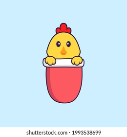 Cute chicken in red pocket. Animal cartoon concept isolated. Can used for t-shirt, greeting card, invitation card or mascot.
