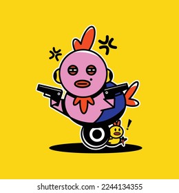 Cute chicken retro cartoon. sticker animal vector illustration isolated