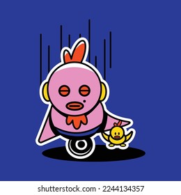 Cute chicken retro cartoon. sticker animal vector illustration isolated