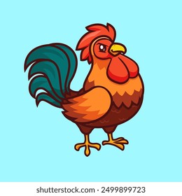 Cute Chicken Rooster Cartoon Vector Icon Illustration. Animal 
Nature Icon Concept Isolated Premium Vector. Flat Cartoon 
Style