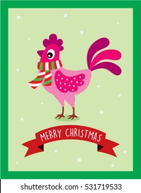 cute chicken with scarf merry christmas greeting card