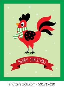 cute chicken with scarf merry christmas greeting card