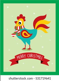 cute chicken with scarf merry christmas greeting card