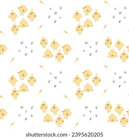 Cute chicken Seamless Pattern, Cartoon Doodle chickens Background vector Illustration.