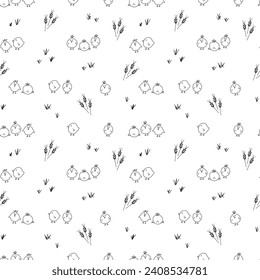Cute chicken Seamless Pattern, Cartoon Doodle chickens Background vector Illustration.