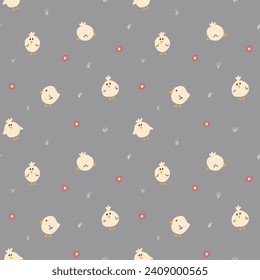 Cute chicken Seamless Pattern, Cartoon Doodle chickens Background vector Illustration.