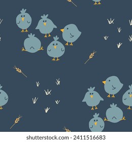 Patrón de pollo sin foco, Cartoon Doodle pollos de fondo Vector Ilustración.