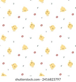 Cute chicken Seamless Pattern, Cartoon Doodle chickens Background vector Illustration.