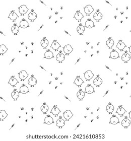 Cute chicken Seamless Pattern, Cartoon Doodle chickens Background vector Illustration.