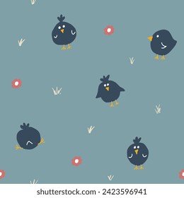 Cute chicken Seamless Pattern, Cartoon Doodle chickens Background vector Illustration.