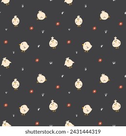 Cute chicken Seamless Pattern, Cartoon Doodle chickens Background vector Illustration.