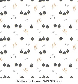 Cute chicken Seamless Pattern, Cartoon Doodle chickens Background vector Illustration.
