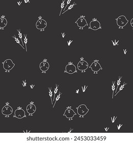Cute chicken Seamless Pattern, Cartoon Doodle chickens Background vector Illustration.