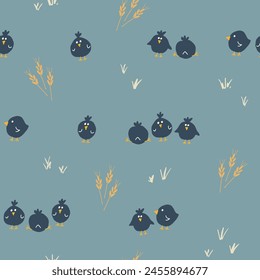 Cute chicken Seamless Pattern, Cartoon Doodle chickens Background vector Illustration.