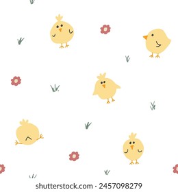 Cute chicken Seamless Pattern, Cartoon Doodle chickens Background vector Illustration.