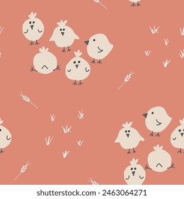 Cute chicken Seamless Pattern, Cartoon Doodle chickens Background vector Illustration.