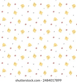 Cute chicken Seamless Pattern, Cartoon Doodle chickens Background vector Illustration.
