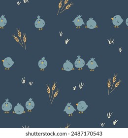 Cute chicken Seamless Pattern, Cartoon Doodle chickens Background vector Illustration.