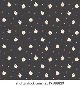 Cute chicken Seamless Pattern, Cartoon Doodle chickens Background vector Illustration.