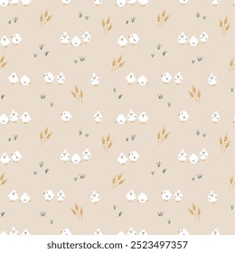 Cute chicken Seamless Pattern, Cartoon Doodle chickens Background vector Illustration.
