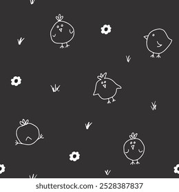 Cute chicken Seamless Pattern, Cartoon Doodle chickens Background vector Illustration.