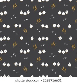 Cute chicken Seamless Pattern, Cartoon Doodle chickens Background vector Illustration.