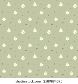Cute chicken Seamless Pattern, Cartoon Doodle chickens Background vector Illustration.