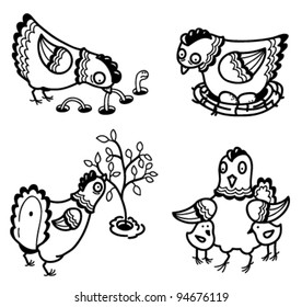 Cute chicken set (outline version)