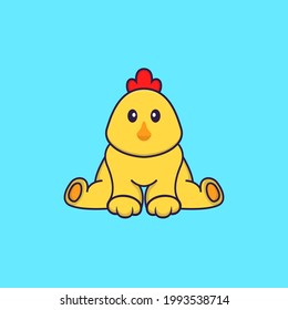 Cute chicken is sitting. Animal cartoon concept isolated. Can used for t-shirt, greeting card, invitation card or mascot.