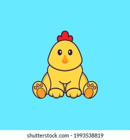 Cute chicken is sitting. Animal cartoon concept isolated. Can used for t-shirt, greeting card, invitation card or mascot.