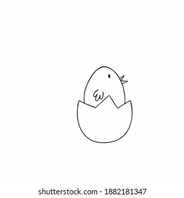 Pollo lindo sentado en la cáscara de un huevo. Ilustración vectorial para la fiesta de Pascua. Libro de colorear para niños.