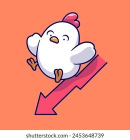 Lindo Pollo Que Se Desliza En La Ilustración Del Icono Del Vector De Dibujos Animados. Concepto de icono de finanzas animales Vector aislado de Premium. Estilo plano de dibujos animados