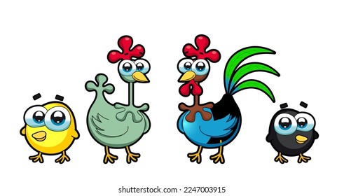 Vector de ilustraciones sonrientes de pollo lindo.