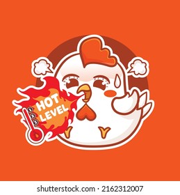 Cute Chicken With Spiciness Face Eating A High Level Of Spicy Food And Burning Fire Illustration