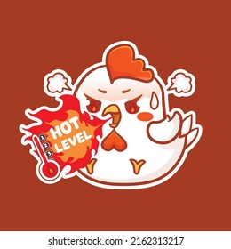 Cute Chicken With Spiciness Face Eating A High Level Of Spicy Food And Burning Fire Illustration