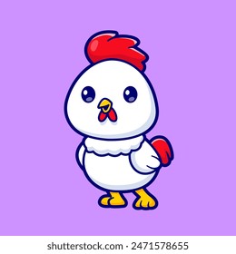 Cute Chicken Standing Cartoon Vector Icon Illustration. Animal Nature Icon Concept Isolated Premium Vector. Flat Cartoon Style