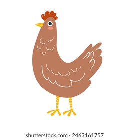 Cute chicken standing sketch, hand drawn in flat style. Vector illustration on the theme of farm and poultry farming. Can be used for children's development.