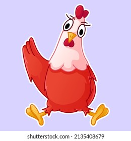 Cute chicken. Chicken sticker. 
The chicken flaps its wing. Vector illustration with simple gradients.