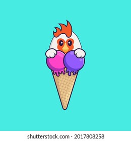 Cute chicken with sweet ice cream. Animal cartoon concept isolated. Can used for t-shirt, greeting card, invitation card or mascot.