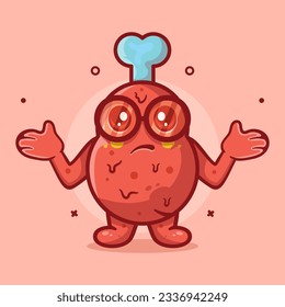 cute chicken thigh food character mascot with confused gesture isolated cartoon in flat style design