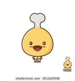 cute chicken thigh mascot, food cartoon illustration, isolated on white background