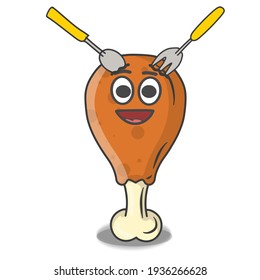 cute chicken thighs character vector template design illustration