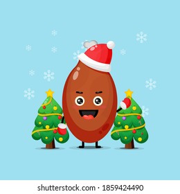 Cute chicken thighs mascot celebrating Christmas day