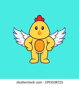 Cute chicken using wings. Animal cartoon concept isolated. Can used for t-shirt, greeting card, invitation card or mascot.