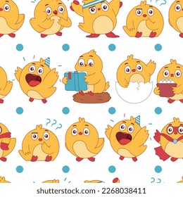 Cute chicken vector cartoon seamless pattern background for wallpaper, wrapping, packing, and backdrop.