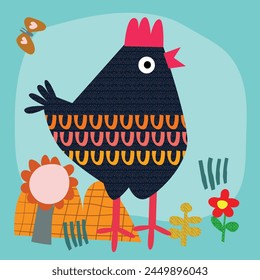 Ilustración vectorial de pollo lindo para los niños