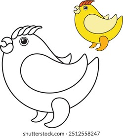 Cute Chicken Vector Illustration, outline coloring animal 